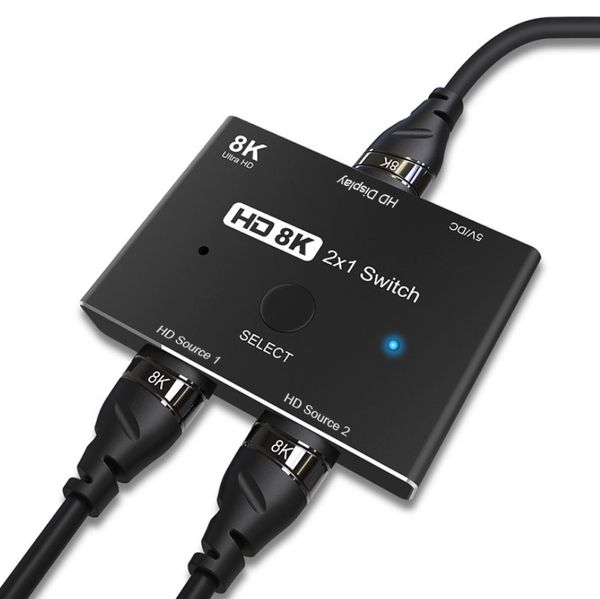 digital analog converter 8K 2.1 HDMI compatible selector adapter 2-Port HDMI Bi-directional 2 in 1 Switch Switcher or 1 in 2 Splitter Selector alloy shell no signal loss