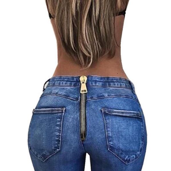 

women's jean jeans high waist elastic leggings back zippers stretch slim hip push up denim pants casual long pencil trousers 230323, Blue