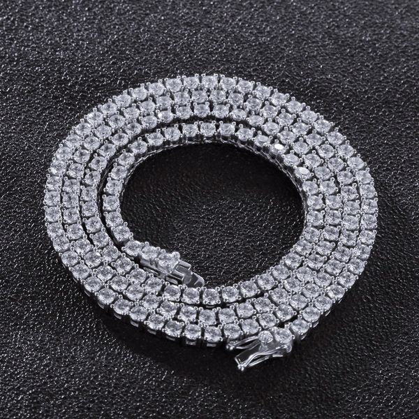 

hip hop chains new 925 silver row zircon necklace tennis chain 3mm