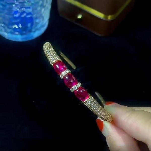 

14k gold luxury ruby bangle cuff gemstones party engagement bracelets bangles for women bridal wedding accessaries, Golden;silver