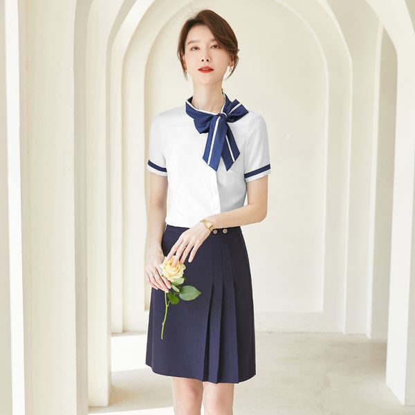 

others apparel summer women's dress stewardess uniform short sleeve suit aviation style professional l working wear, Black;white