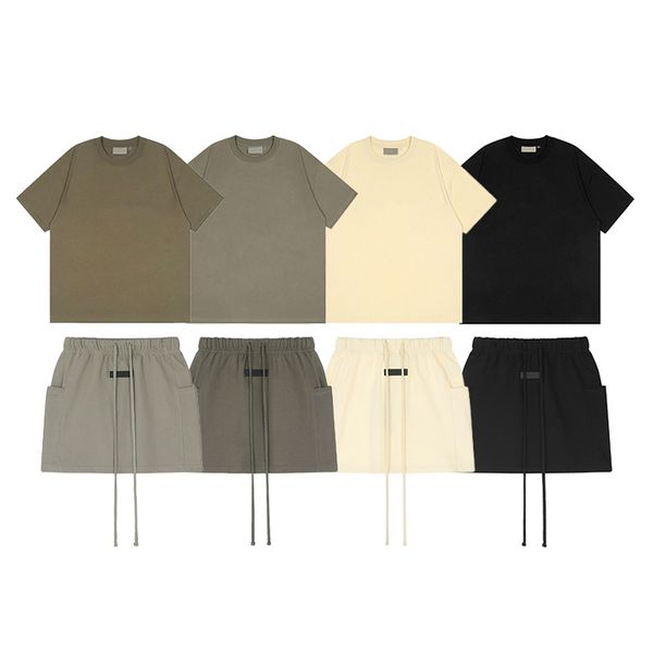 

designer womens half skirt suit spice girl hundred dresses sets match short skirt female outfit press glue double line t-shirt tracksuits es, Black;gray