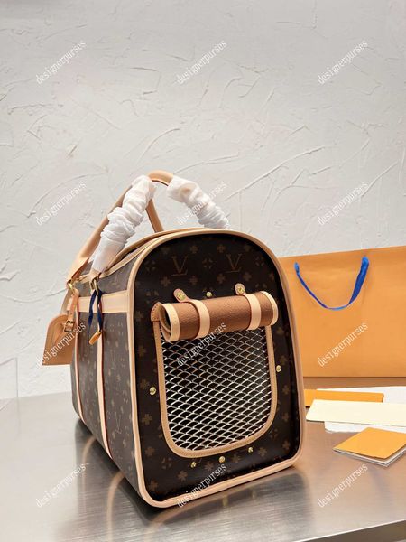 

tz classic tote bags brown flower alphabet handbag luxury color-changing leather dog cat pet bag roller shutters with breathable steel mesh