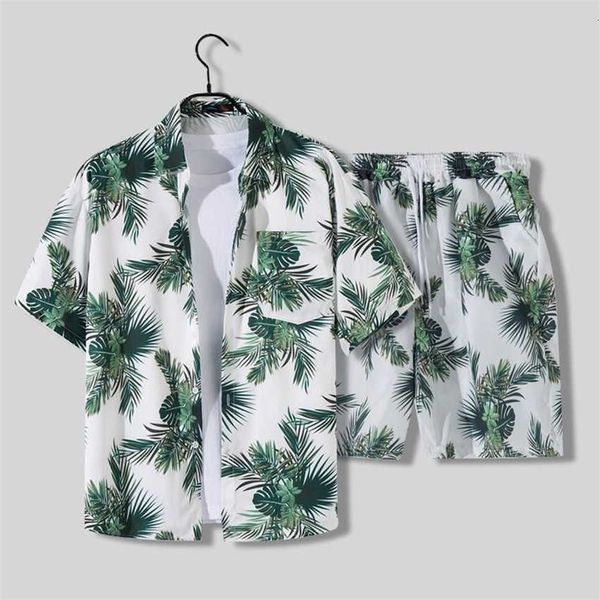 

short sleeve shirt men's casual suit fashion summer beach green flower hawaiian couple sports shorts, White;black