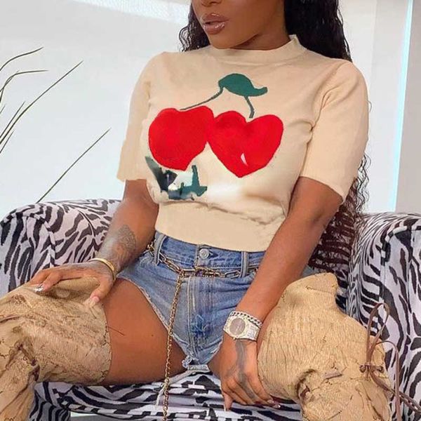 

luxury short sleeve t-shirt womens sweatshirt designer t shirt cherry print round neck tee cotton loose tshirt casual shirt, White