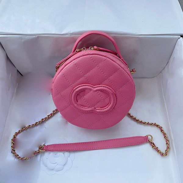 

23p womens caviar leather round vanity bags designer calfskin genuine leather quilted ghw crossbody shoulder cosmetic case handbags 16cm 4co