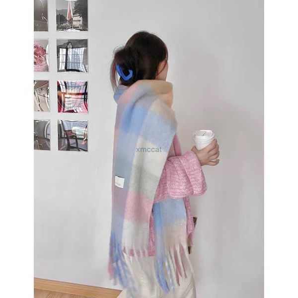 

scarves mohair respective large thickened color contrast ac imitation cashmere blue scarf rainbow plaid warm shawlmc53, Blue;gray