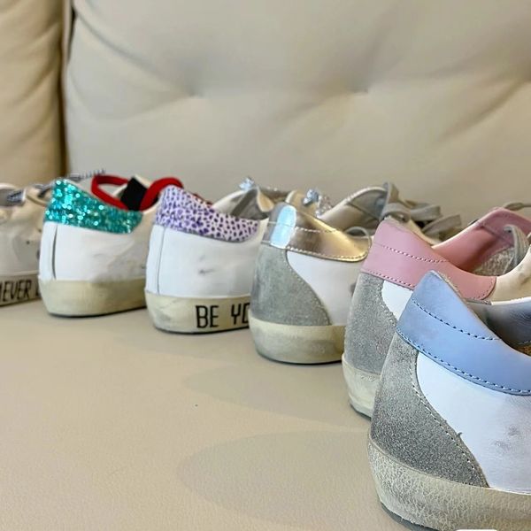 

new italy brand golden casual shoes women sneakers super star shoes luxury golden sequin classic white do-old dirty designer man casual shoe, Black