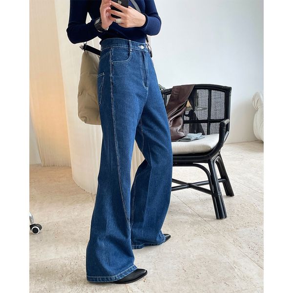 

women's jeans fashionable retro microla wideleg structure line design sense is thin autumn korean version mopping trouser 230323, Blue