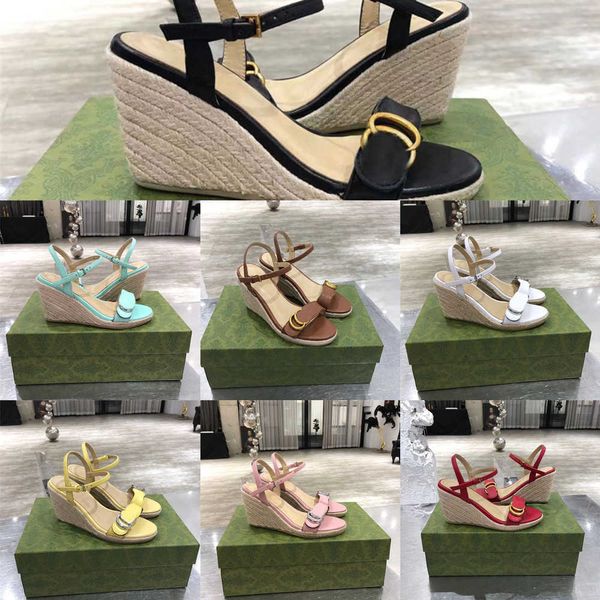 

designer sandals weave high heels women sandal wedge hemp rope platform thick bottom light twine braided sandal vacation increase slippers, Black
