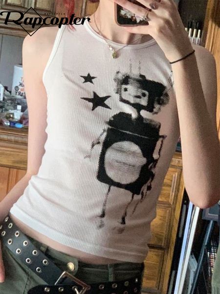 

women's tanks camis rapcopter y2k cartoon print knitted mini vest sleeveless star white korean vintage camisloe women summer basic casu