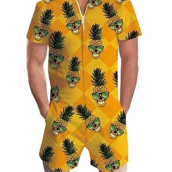 

20203d fruit print casual outdoor short sleeve set for men, White;black
