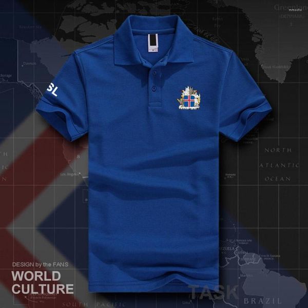 

men's polos iceland polo shirts men short sleeve white brand printed for country 2023 cotton nation team flag isl icelander icelandic 2, White;black