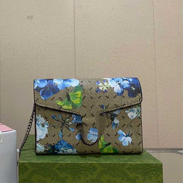 

denim crossbody bag flap messenger purse lady handbag blue flower print genuine leather snake head decoration chain shoulder bags high