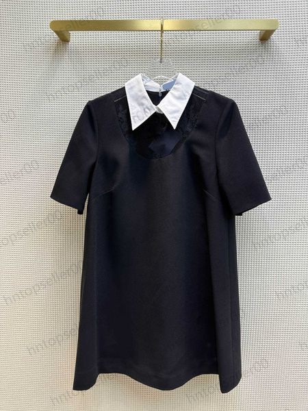 

womens designer dresses black summer spring fashion casual lace logo cutout panel contrast polo vintage style dress custom panel fabric ladi, Black;gray