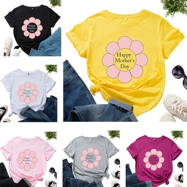 

happy mother day women's t-shirt letter print t-shirts for women cute flower graphic short sleeve crewneck loose blouses pullover top, White
