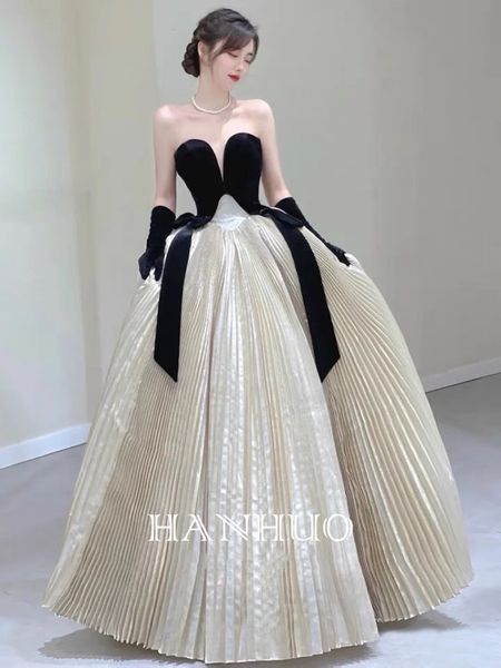 

a-line sweetheart prom dresses velvet ruched strapless ruffles with sash formal pleated ivory bows gorgeous evening party gowns for woman, Black