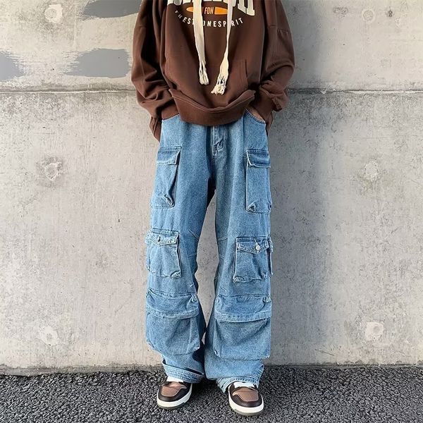 

men's pants y2k cargo multi pocket overalls men harajuku casual women baggy trousers oversize straight mopping spring autumn 230323, Black