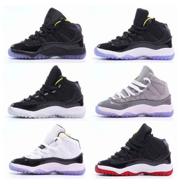 

athletic outdoor big kids 11 space jam bred concords youth fashion boys basketball shoes sneakers children boy girl kid 11s white pink gray, Black