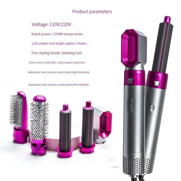 

hair curlers 5 in 1 electric hair comb negative ion straightener brush blow dryer air wrap curling wand detachable brush kit home