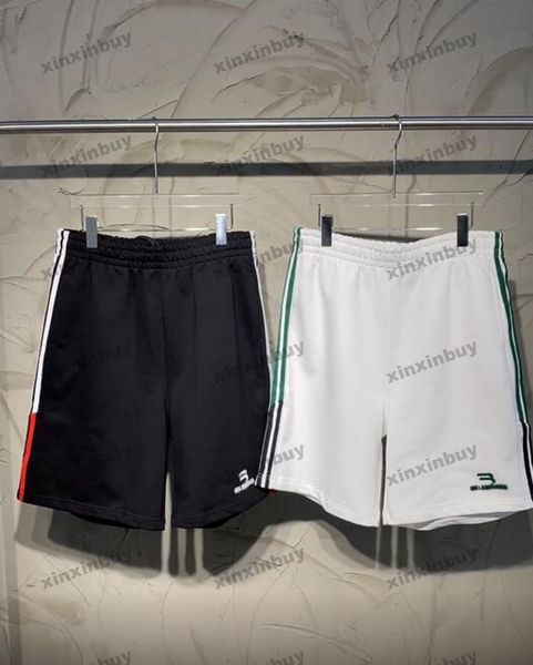 

xinxinbuy men women designer shorts pant side ribbon letter embroidery spring summer black blue green khaki s-2xl