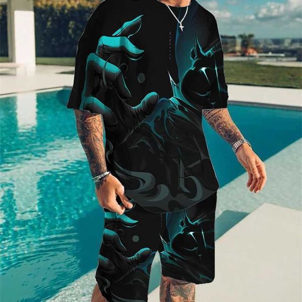 

new t-shirt 3d animation character digital print men's short sleeve beach pants set, White;black