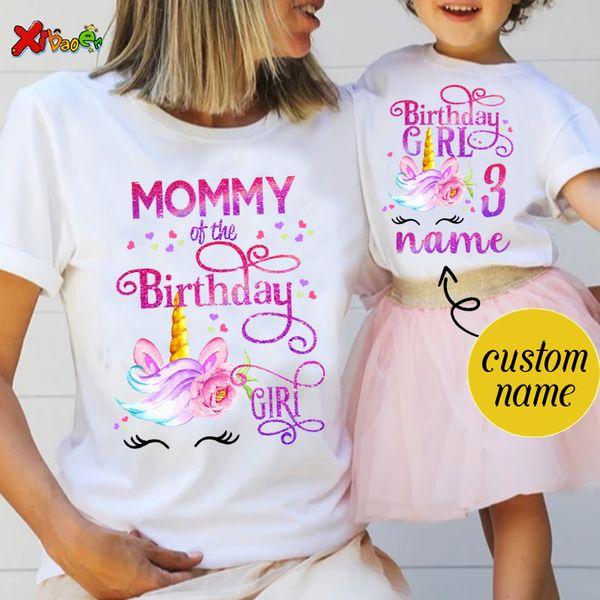 

family matching outfits unicorn birthday shirt girl party clothes outfit kids personalized name sets famili t 230323, Blue