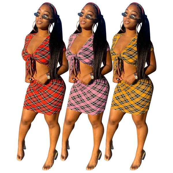 

plus size womens casual plaid print bundled skirt suit tide size s2xl, Black