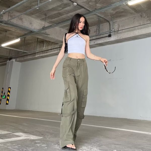 

men's pants men cargo 2023 multi pocket women fashion high street vintage zipper straight sweatpants harajuku waist trousers 230323, Black