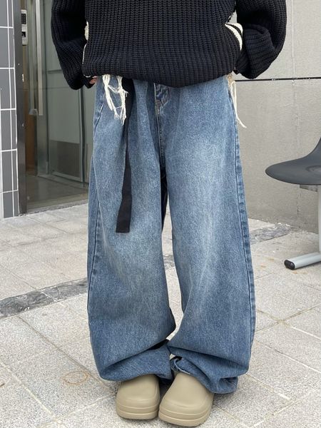 

women's jeans vintage wash japanese korean wide leg jean's y2k spring 2023 couple loose drop straight floor length cargo 230323, Blue