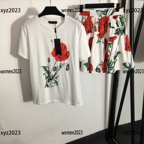 

womens designer clothing safflower printing overskirt girl dress suit two piece set summer t-shirt and skirt size s-xl new arrival mar14, White