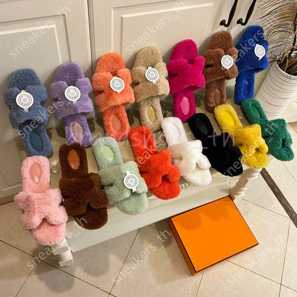 

women slippers designer shoes oran sandals fur wool slipper flat sheepskin slides comfortable leather sandal luxury lamb h shoe womens loafe, Black