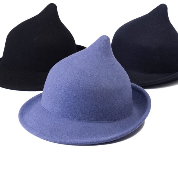 

stingy brim hats king wheat stage show modelling personality magic academy hat wool women fedora fashion edge curl cosplay felt cap 230323, Blue;gray