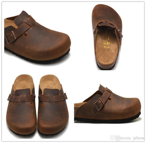 

2022 flat slippers lazy shoes beach sandals scuffs trainers real leather bag head pull cork female male summer antiskid luxury de3699793, Black