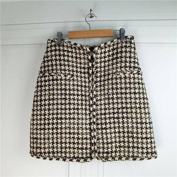 

skirts 22 autumn and winter french single s family classic khaki bird check woolen cloth with buttocks high waist skirt 230323, Black