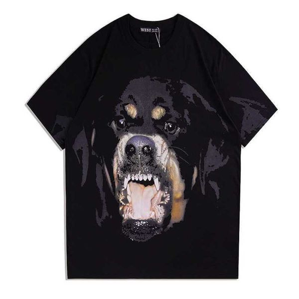 

t-shirts men's short sleeve t-shirt women's fashion brand gvc classic dog head print loose cotton youth couple dress, White;black