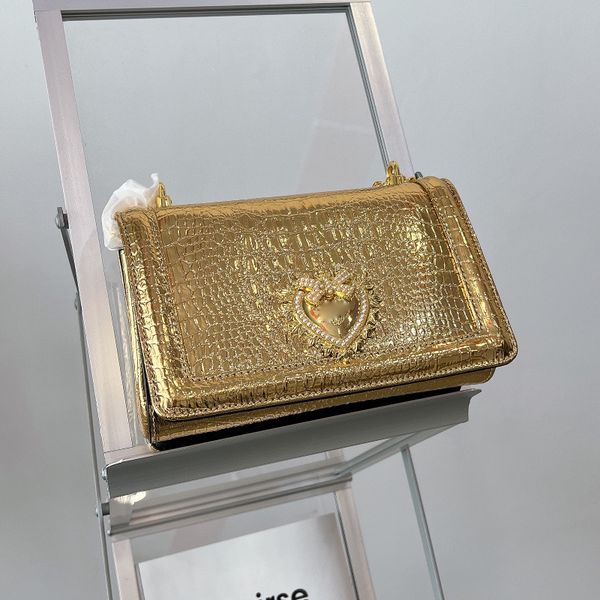 

chains shoulder bags alligator pattern handbag purse gold messenger cross body bag fashion sacred heart letter inside zipper pocket magnetic
