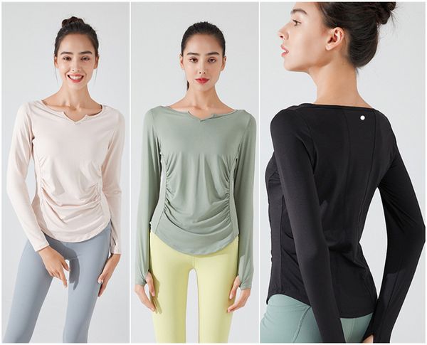 

ll-yc163 women's shirts & tees ladies yoga outfits gym outerwear slim shirts long sleeve running excerise sportwear breathable fast dr