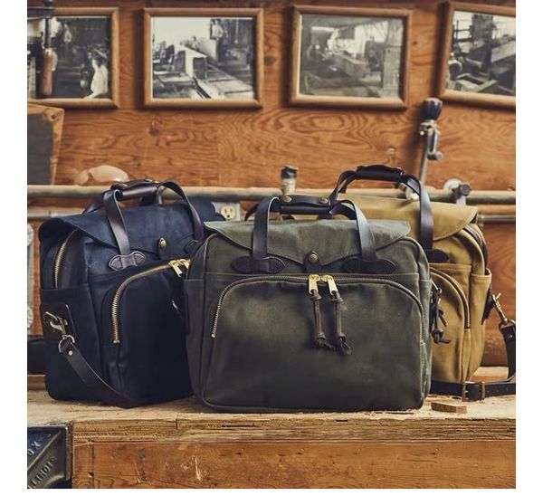 

briefcases tailor brando 70258 heavy 22oz canvas saddle leather shoulder strap ykk pure copper zipper crossbody business lapbag 230323