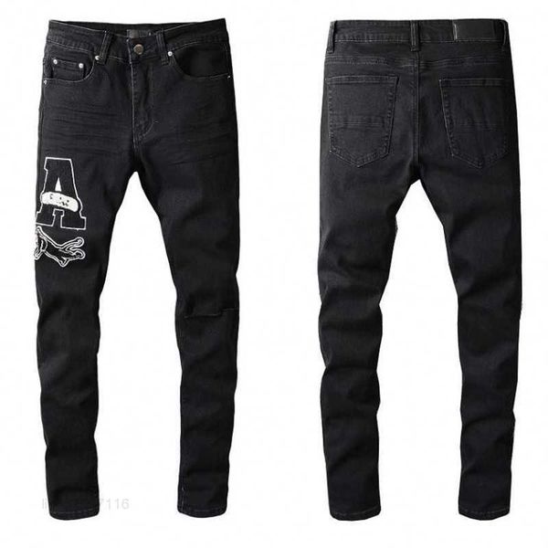 

mens jeans distressed motorcycle biker jean rock skinny slim ripped hole stripe fashionable embroidery denim pants sdvv, Blue