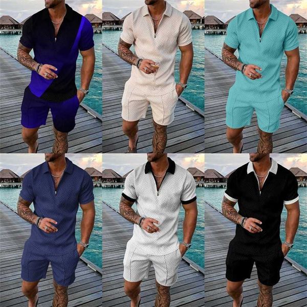 

2023 summer short sleeve shorts two piece sports casual men's set, White;black
