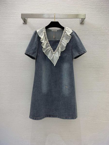 

designer womens clothing wrap dress shirtdenim fabric ruffle panel v-neck heavy work diamond stud loose straight anarkali dresses long brand, Black;gray