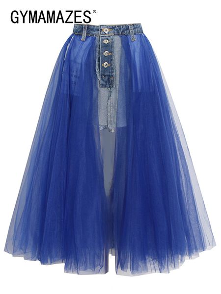 

skirts gymamzes individuality line skirt for women high waist colorblock patchwork sheer mesh female clothing utumn 230323, Black