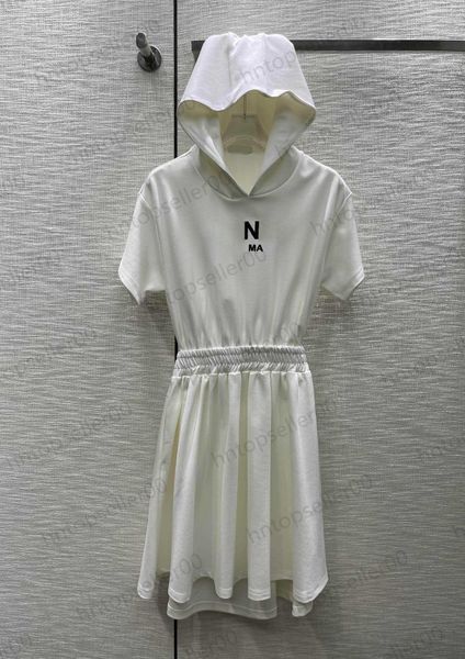 

white womens designer dresses clothes summer spring fashion casual loose classic exquisite brand embroidery letter print hooded dress ladies, Black;gray
