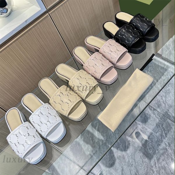 

designer chunky slippers women platform stud sandals interlocking embossed mules mini double g waterproof shoe ankle strap chunky high heels, Black