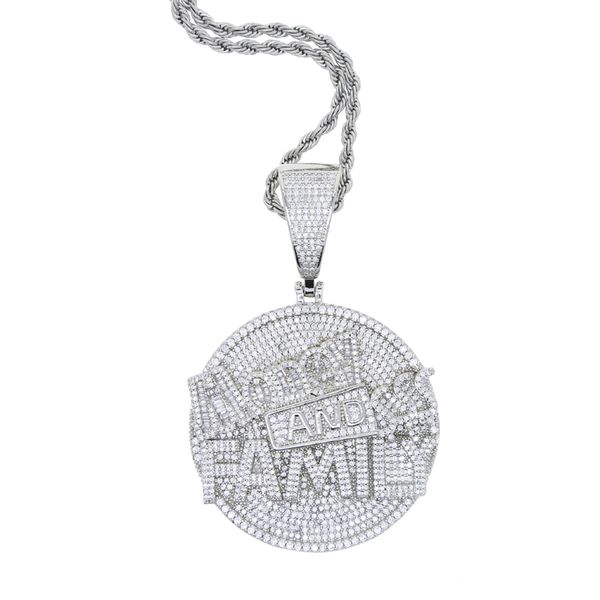 

men women hip hop round pendant necklace with rope chain iced out bling 5a cubic zirconia necklaces fashion charm jewelry, Silver