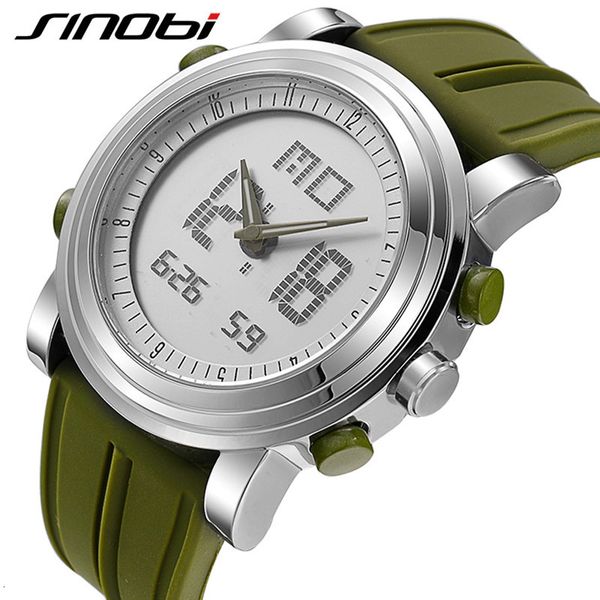 

wristwatches sinobi sports watches men dual display analog digital led electronic quartz wristwatches men multifunctional waterproof watch 2, Slivery;brown