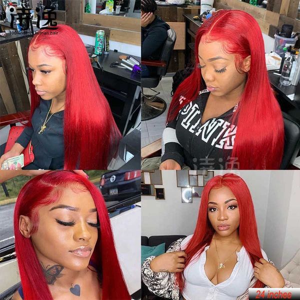 

t-shaped headcover human hair wigs red 13x5x1t part redcolor humen hair wigs 230323, Black