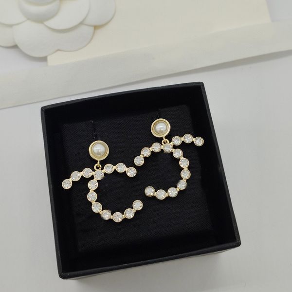 

2023 luxury quality charm drop earring with sparkly diamond in 18k gold plated large size have stamp ps7654a, Golden