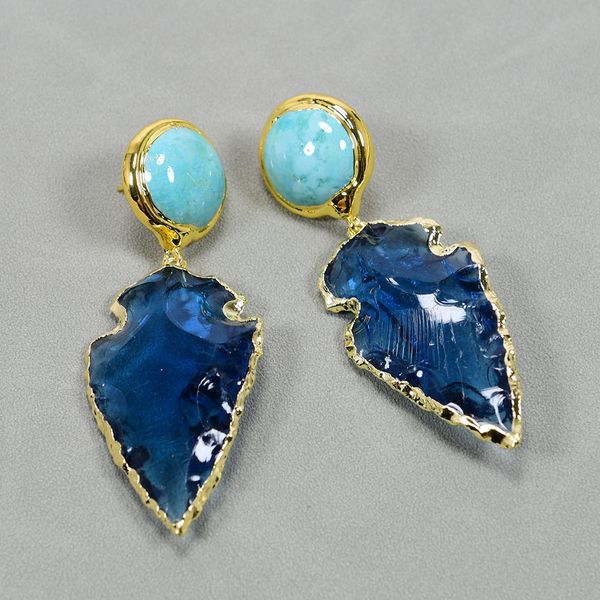 

natural blue quartz crystal chandelier gold plated arrowhead shape earring turquoise stud simple jewelry luxury gifts for lady, Silver